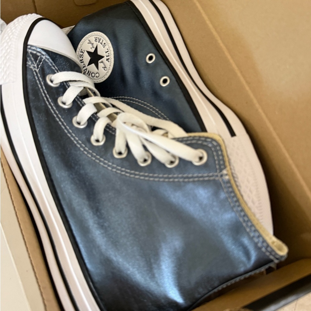 Converse Metallic Blue High-Tops Blue Fir 9 NWT - Picture 9 of 9